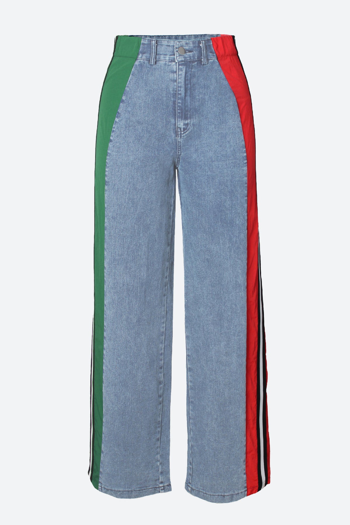 Wide Jeans with Wide Contrast Side Lines-Light Blue