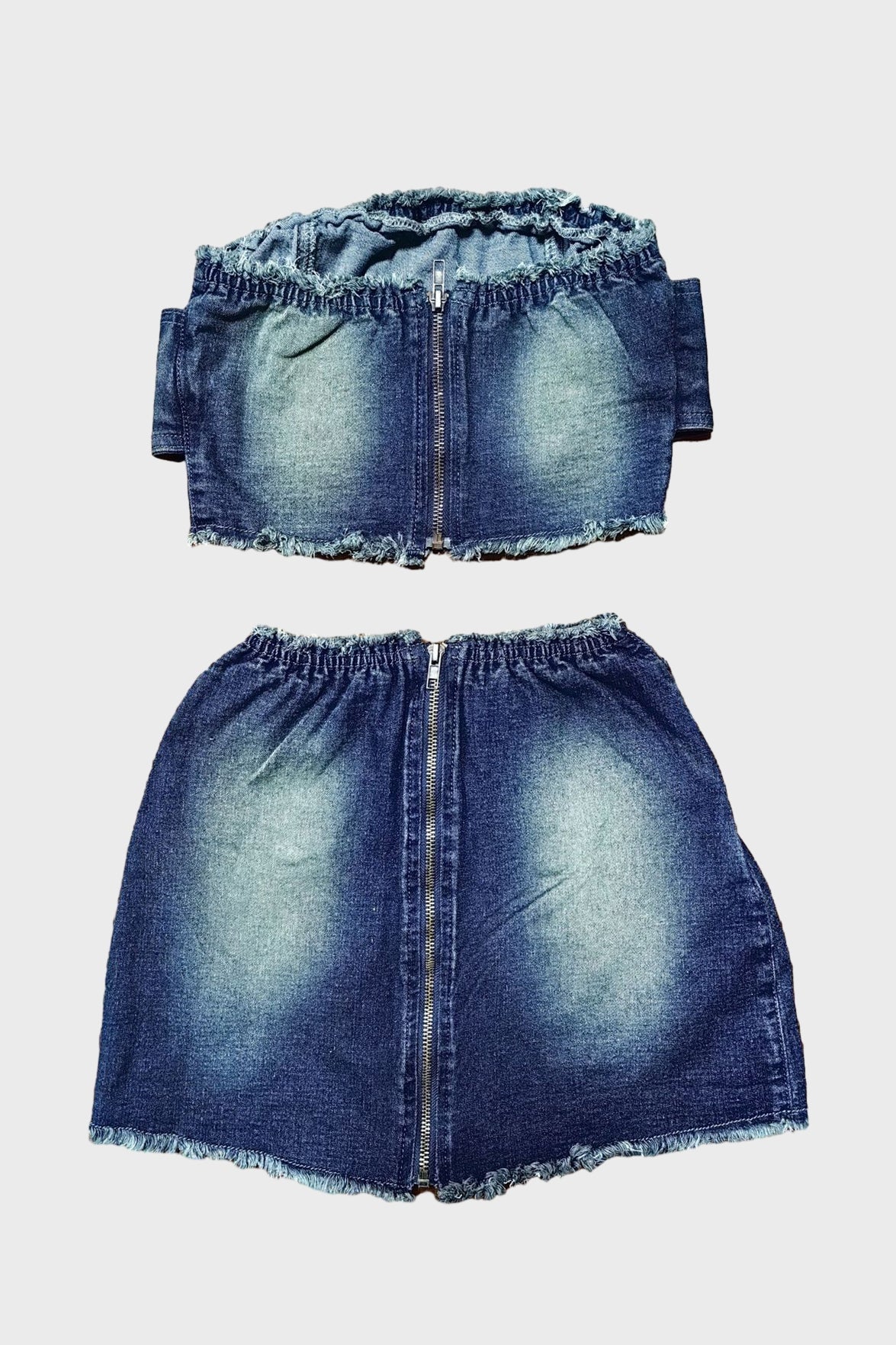 Strapless Tops Match Denim Skirts Sets
