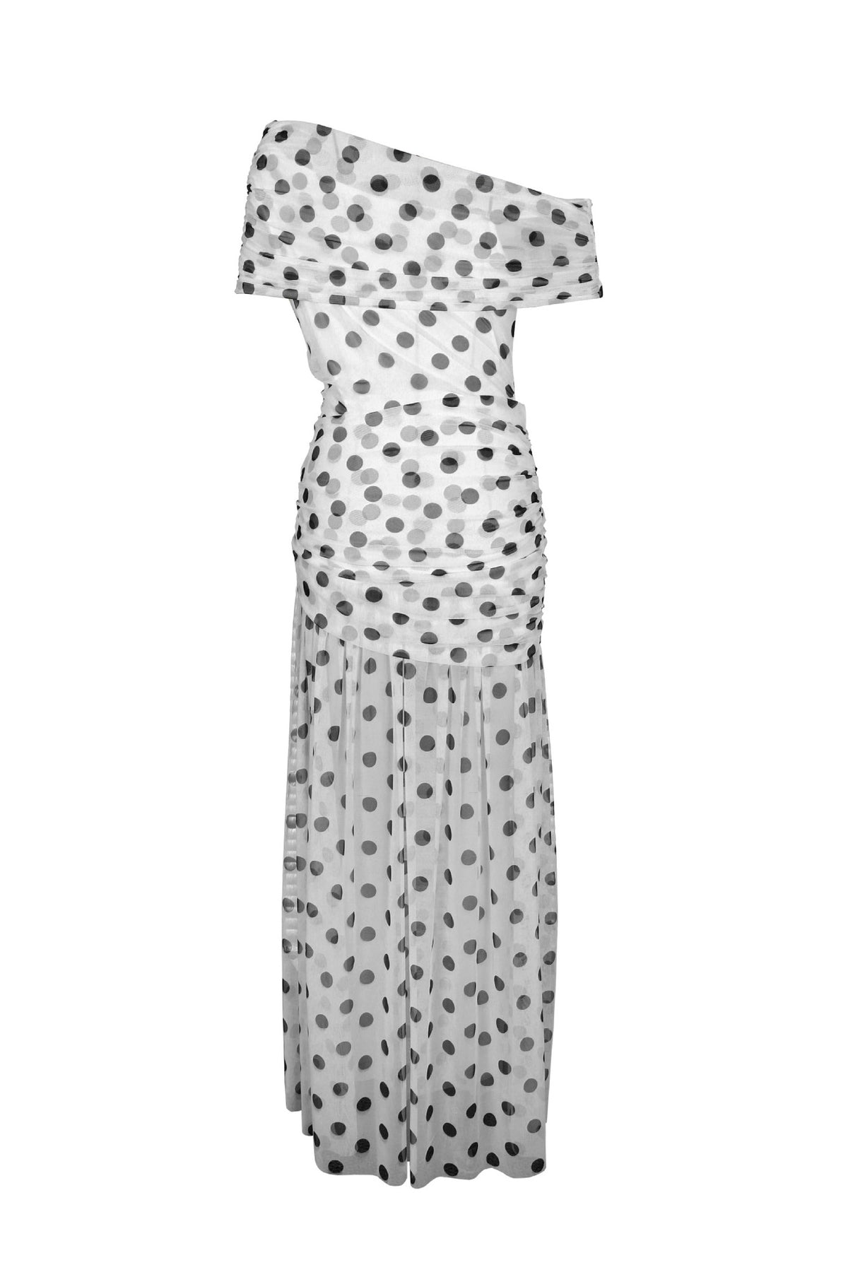 Polka Dot Off-Shoulder Slit Maxi Dress