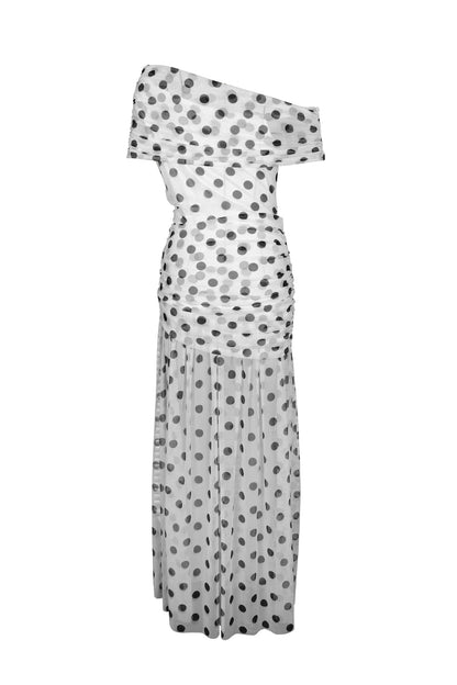 Polka Dot Off-Shoulder Slit Maxi Dress