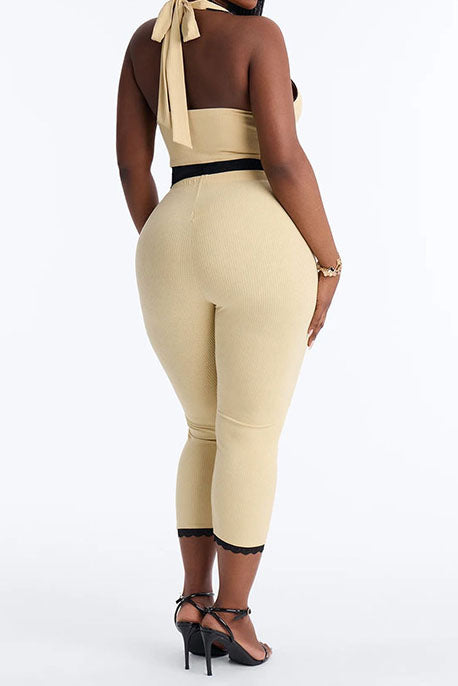 Lace Trim Ribbed Capri Set