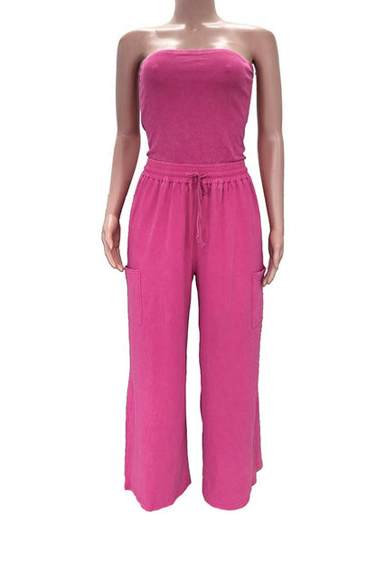Mineral Wash Bandeau Cargo Jumpsuit