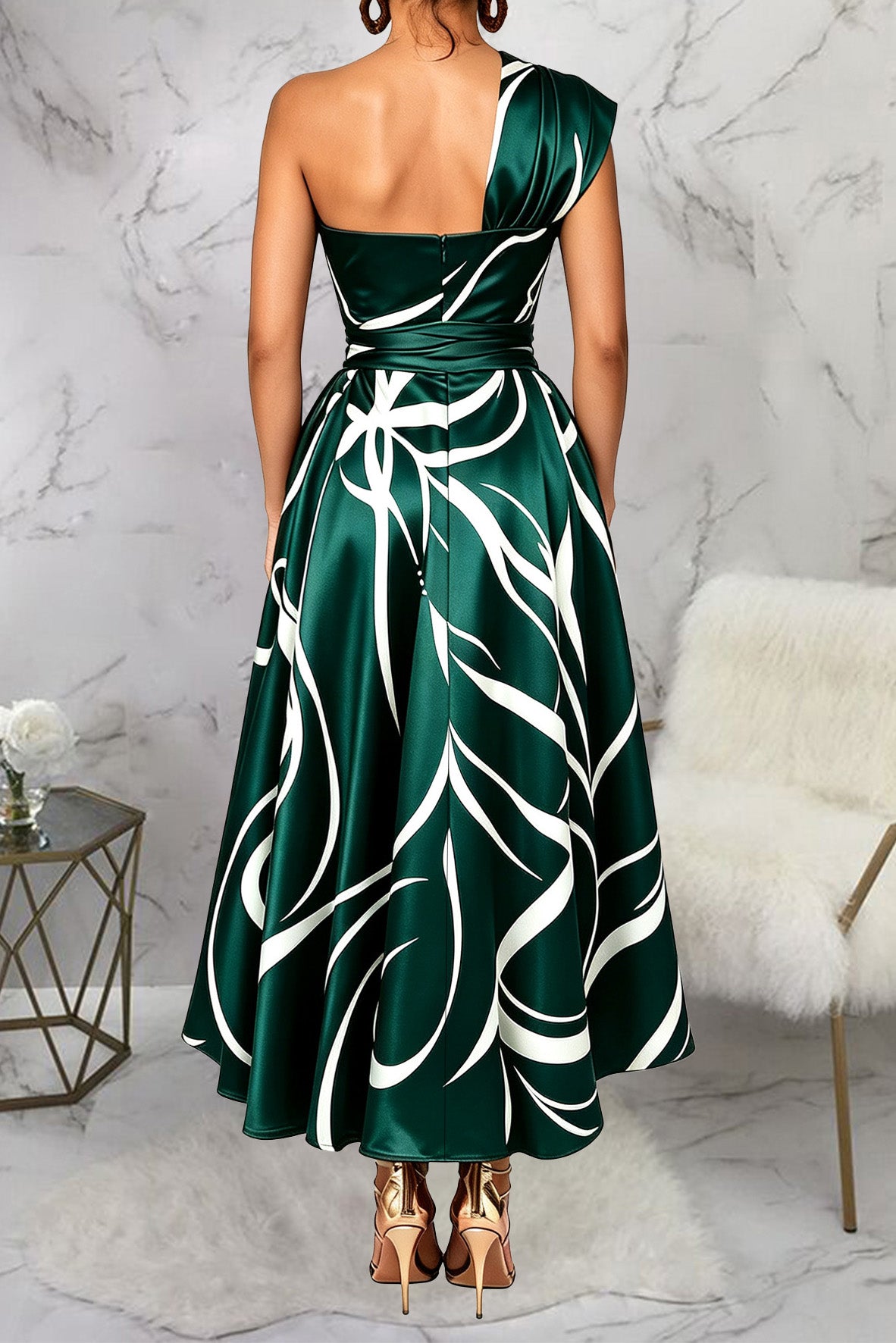 Abstract Asymmetric Maxi Dress