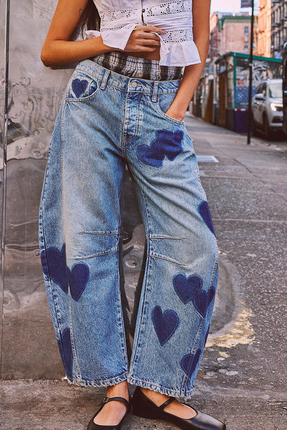 Heart Patch Relaxed Barrel Leg Jeans