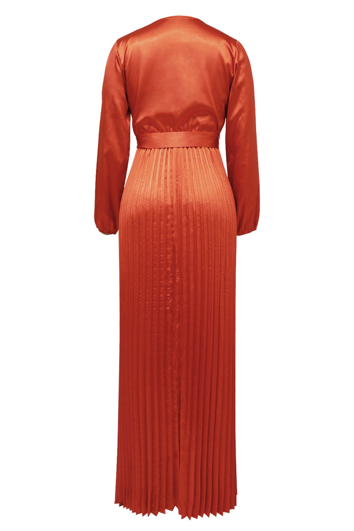 Faux Silk Pleated Tie-Waist Maxi Dress