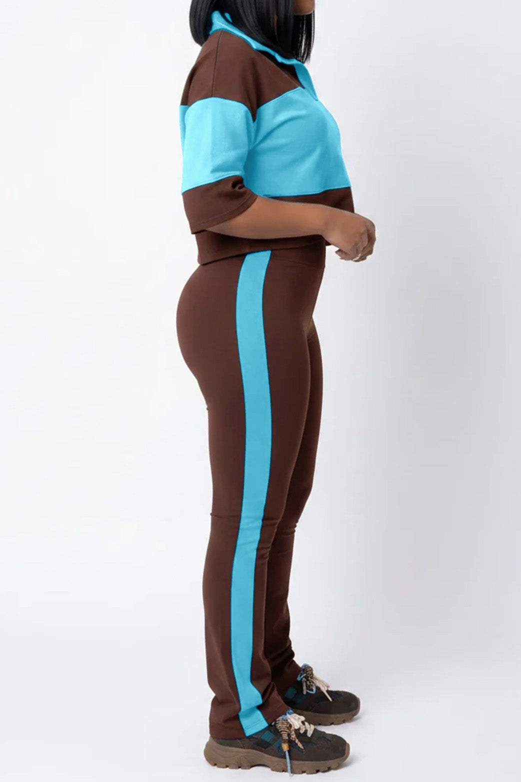 Collared Top & Flare Pants Two-Piece Set