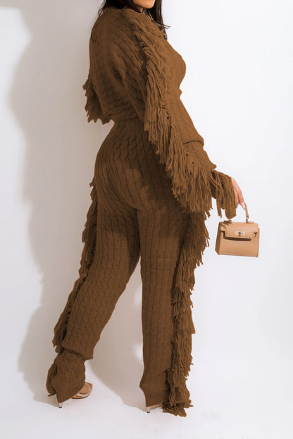 Knit Fringe Pants Set