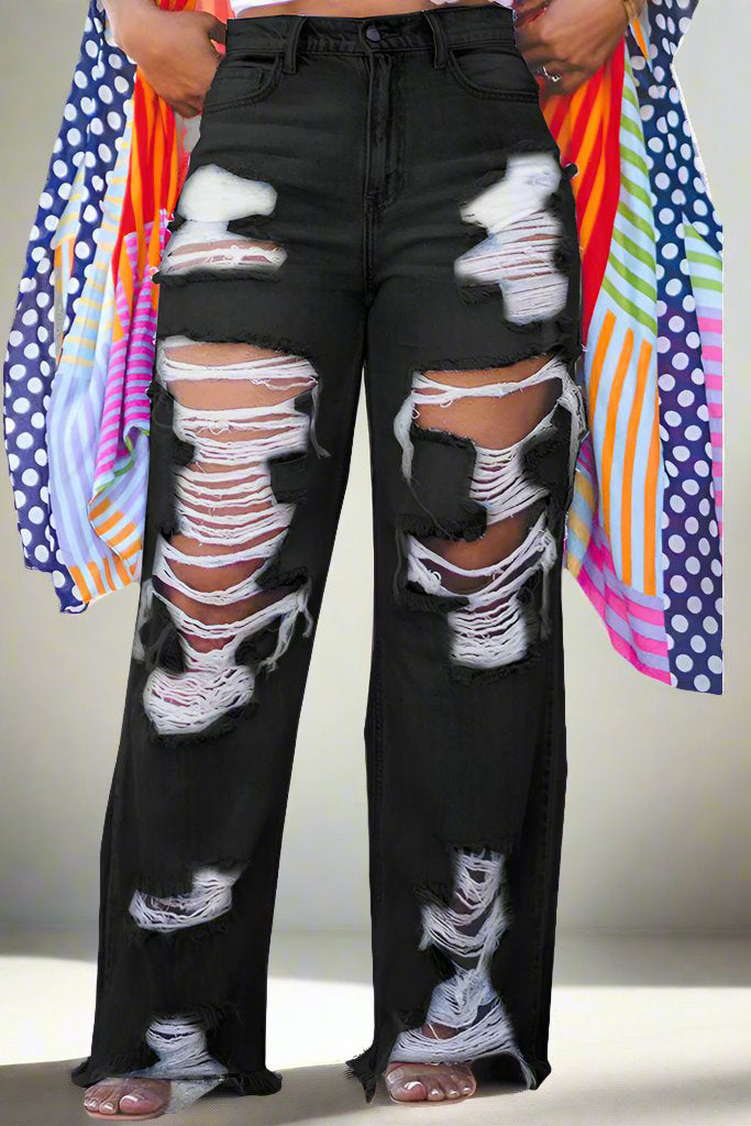 Chic Ripped Straight Leg Jeans