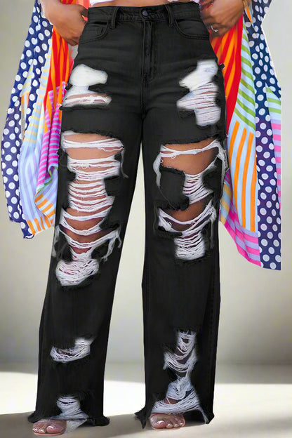 Chic Ripped Straight Leg Jeans