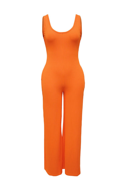 2-Piece Ribbed Knit Tank Jumpsuit & Cropped Top Set