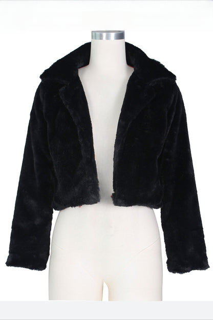 Faux Leather Lapel Short Jacket