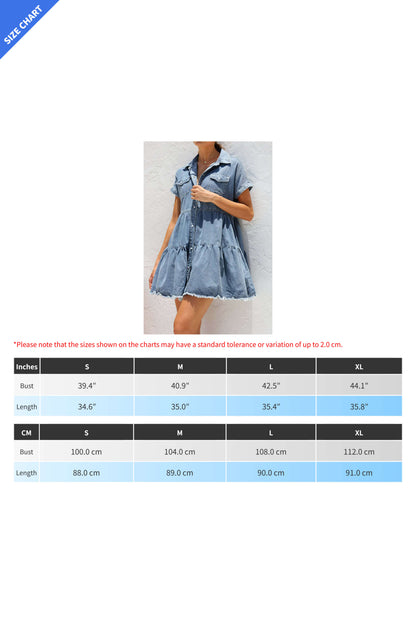 Raw Hem Short Sleeve Denim Dress