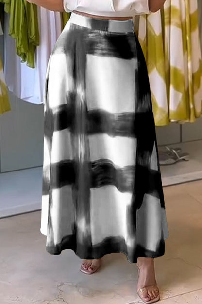 Plaid Print A-Line Long Skirt