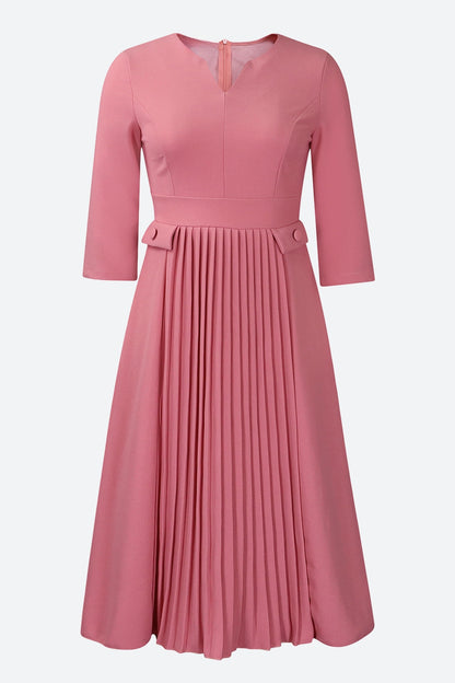Elegant Solid Pleated Dress