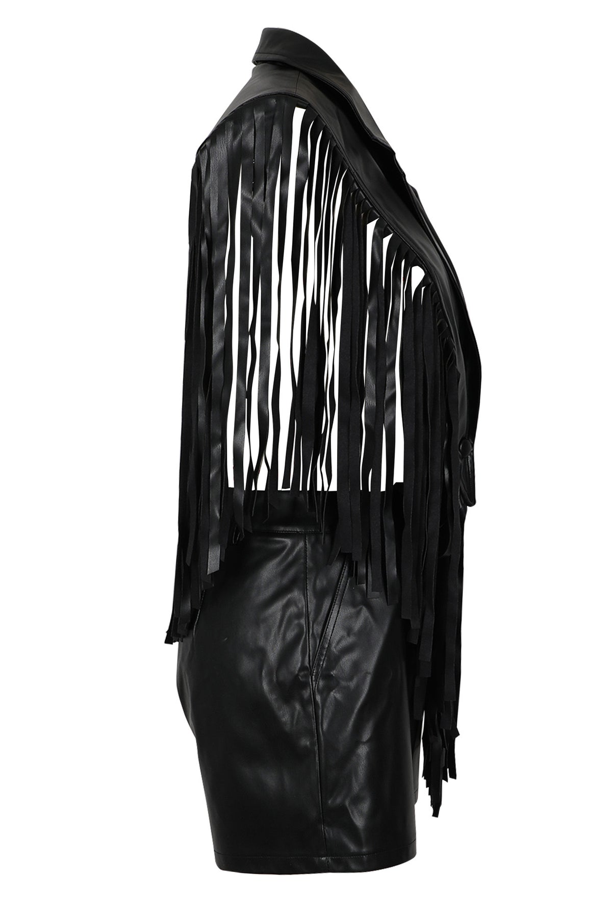 Fringed Faux-Leather Blazer & Shorts 2-Piece Set