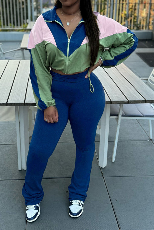 Color block Zip Top & Pants Set