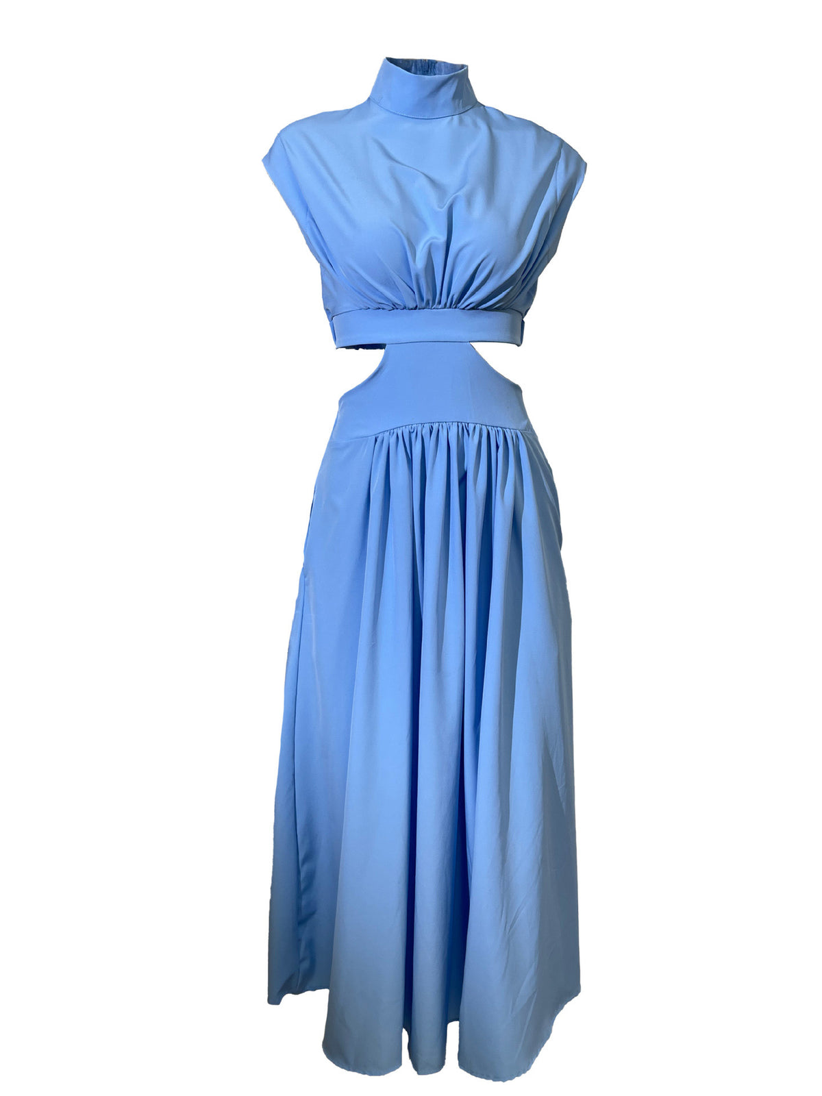 Mock Neck Cut Out Pleated Maxi Dress