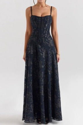 Floral Jacquard Corset Maxi Dress