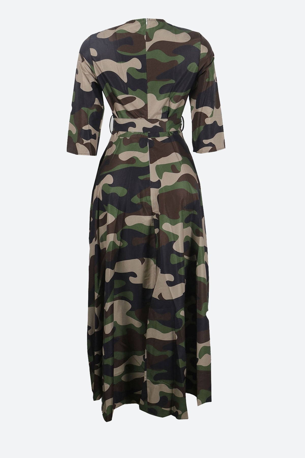 Print Crew Neck Half Sleeve Belted Dress
