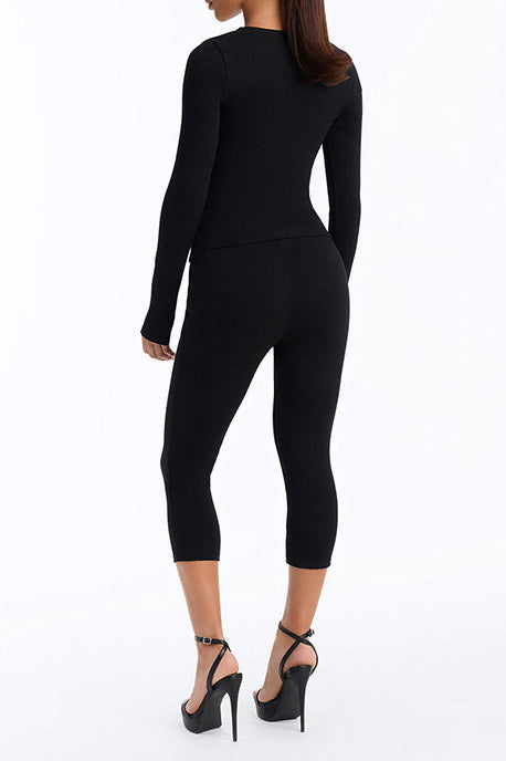 Cutout Long-Sleeve Top & Capri Pants Set