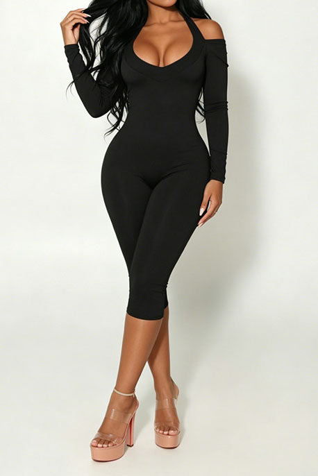 Snake-Print Halter Capri Jumpsuit