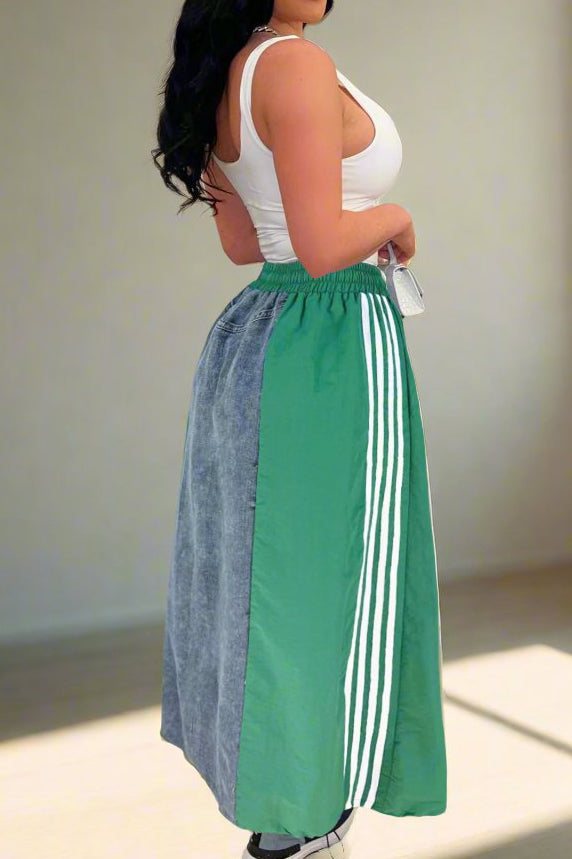 Wide Denim Skirts with Wide Contrast Side Lines