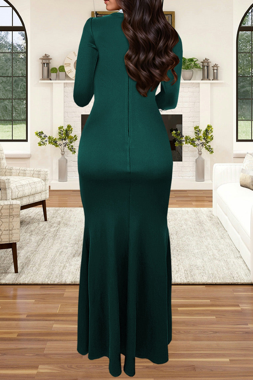 Long Sleeve Rhinestone Turtleneck Maxi Dress