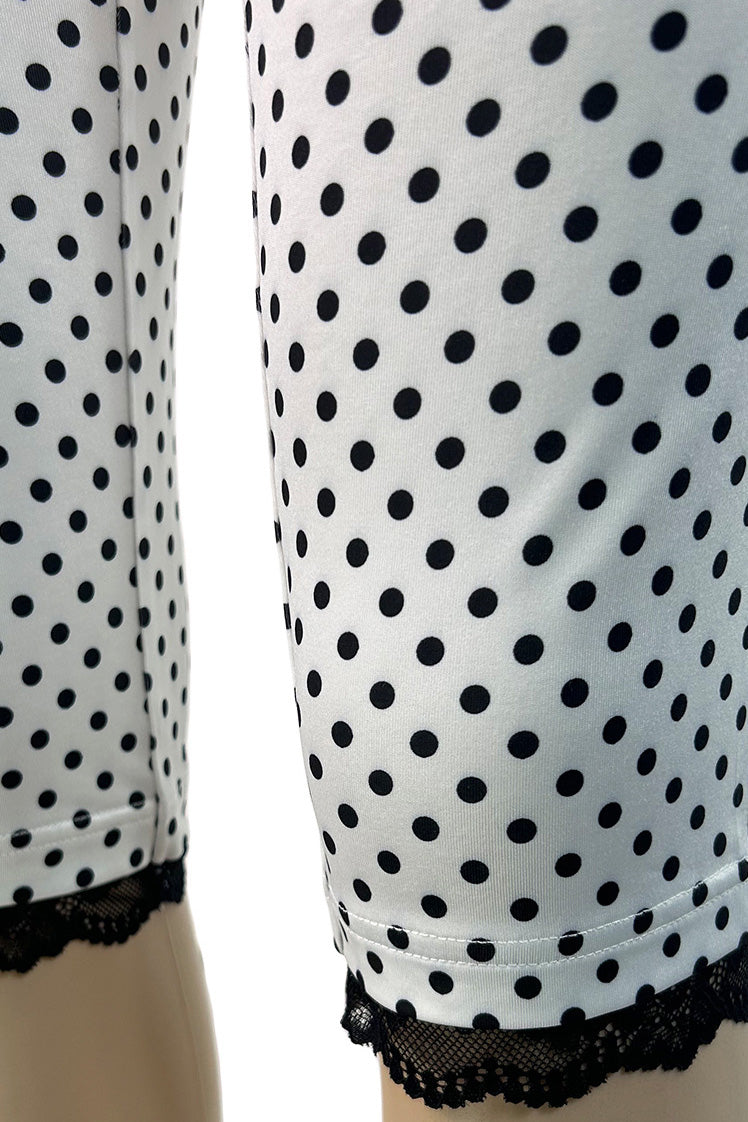 Polka Dot Lace Trim Capri Leggings