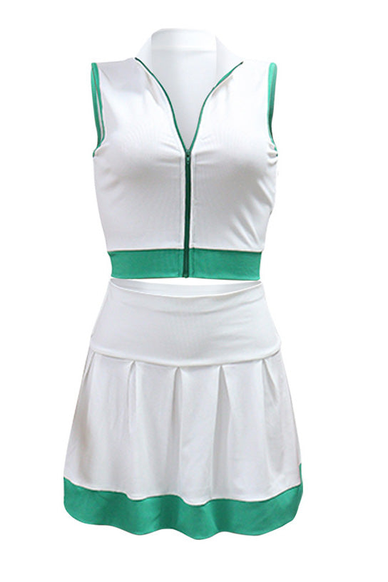 Colorblock Sleeveless Zip Top and Skirt Outfit