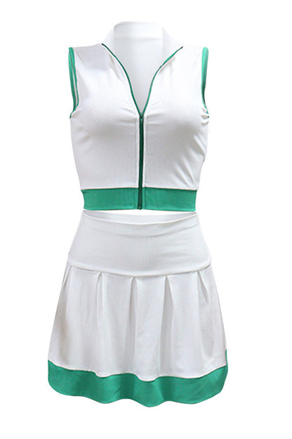 Colorblock Sleeveless Zip Top and Skirt Outfit