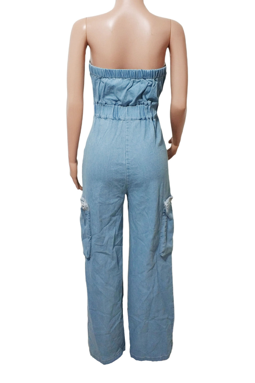 Slim Fit Strapless Denim Jumpsuit