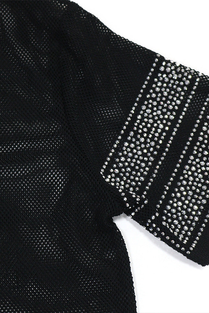 Sheer Mesh Split Rhinestone Top