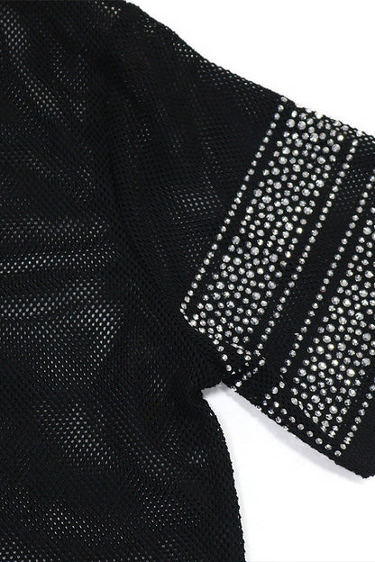 Sheer Mesh Split Rhinestone Top