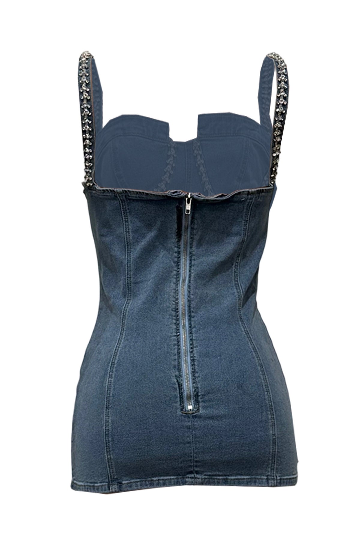 Rhinestone Trim Denim Bustier Mini Dress