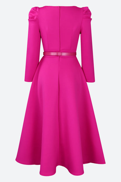 Puff Sleeve Elegant Pleated A-Line Dress