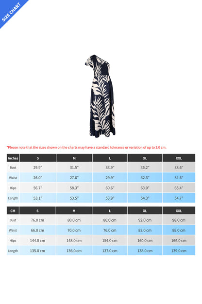 Tropical Palm Print One-Shoulder Maxi Dress