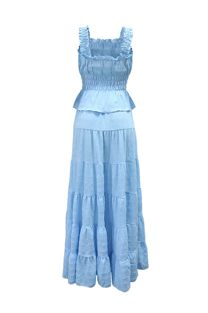 Textured Smocked Top & Tiered Maxi Skirt Set