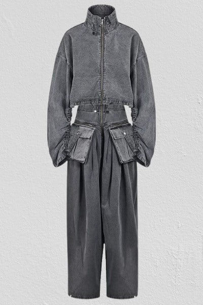 Vintage Washed Denim Two Piece Set