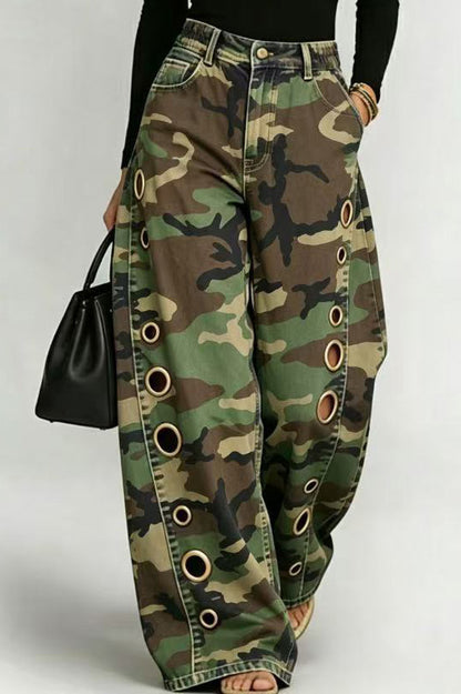 Baggy Camo Eyelet Wide Leg Pants