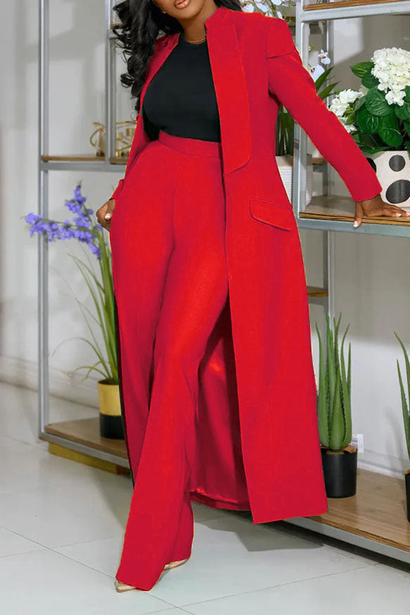 Solid Color Notch Lapel Long Suit Two-Piece Set