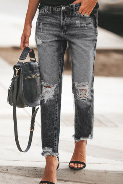 Distressed Raw Hem Jeans