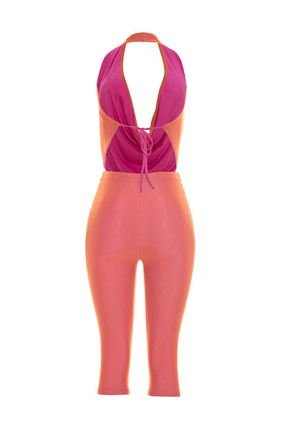 Plunging Halter Capri Set