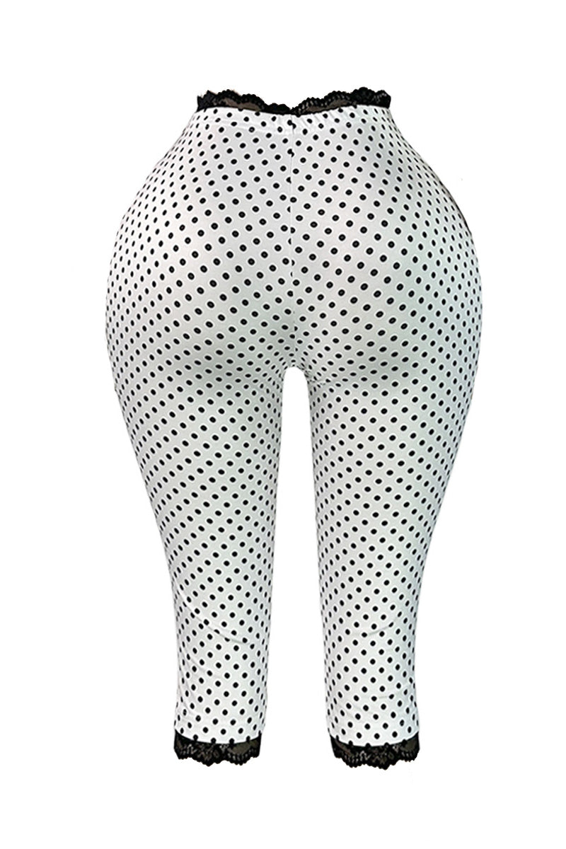 Polka Dot Lace Trim Capri Leggings