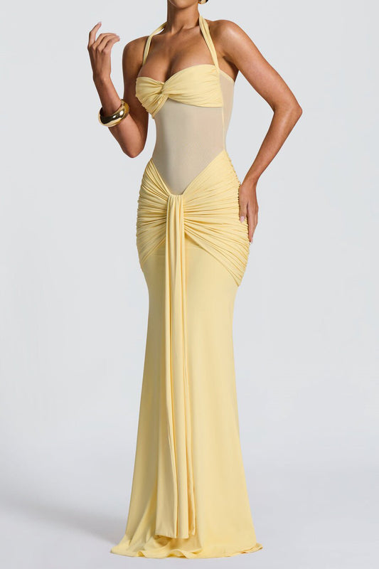 Mesh Mermaid Tie-Back Bodycon Maxi Dress