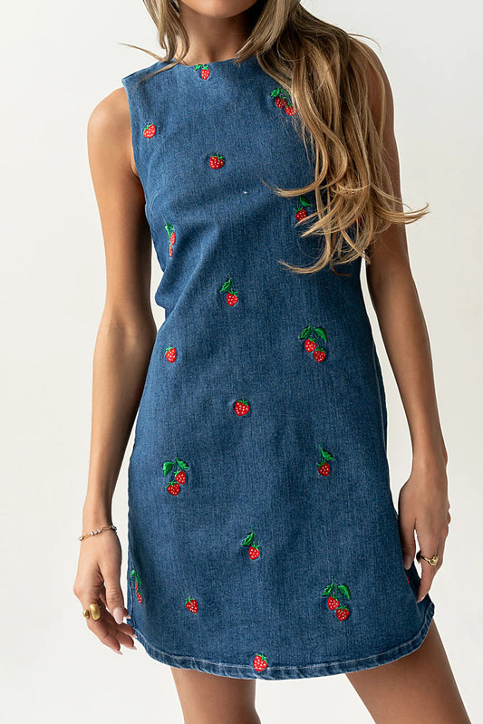 Embroidered Relaxed Denim Vest Dress