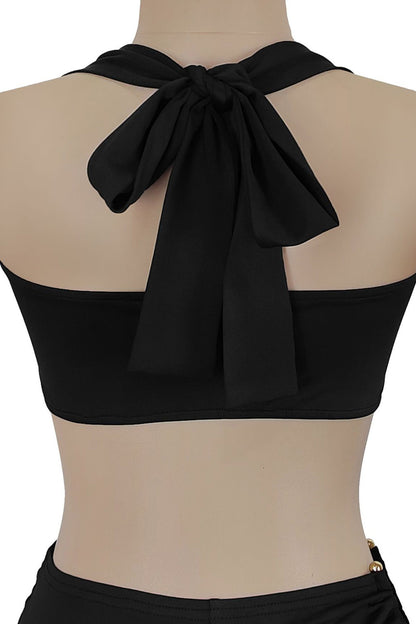 Twist-Front Halter Top & Drape Flare Pant Set