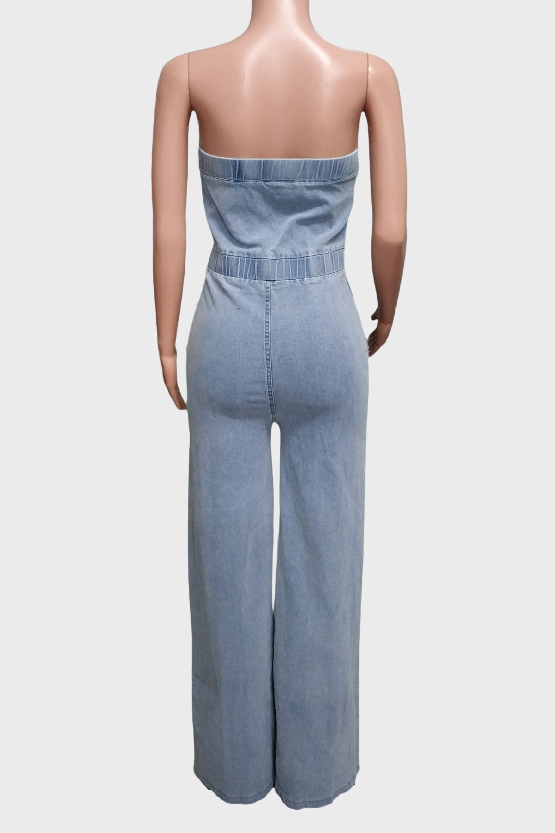 Denim Button Strapless Jumpsuit