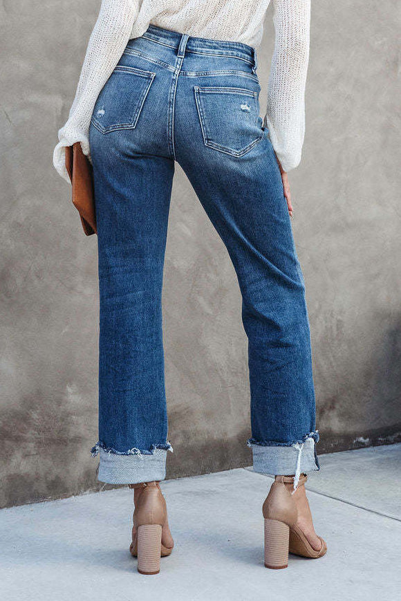 Asymmetrical Criss-Cross High-Rise Straight Jeans
