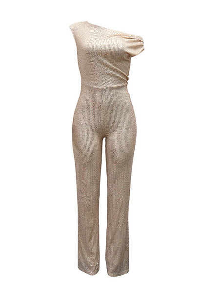 Sequin One-Shoulder Wide Leg Jumpsuit