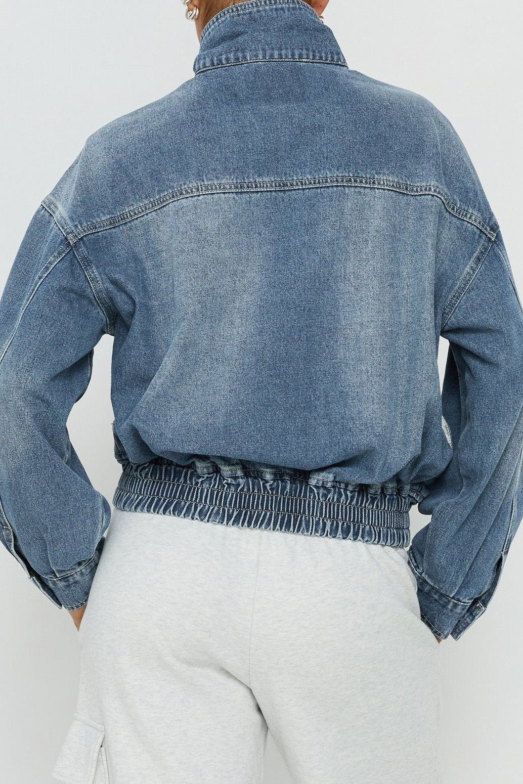 Vintage Washed Denim Stand Collar Jacket